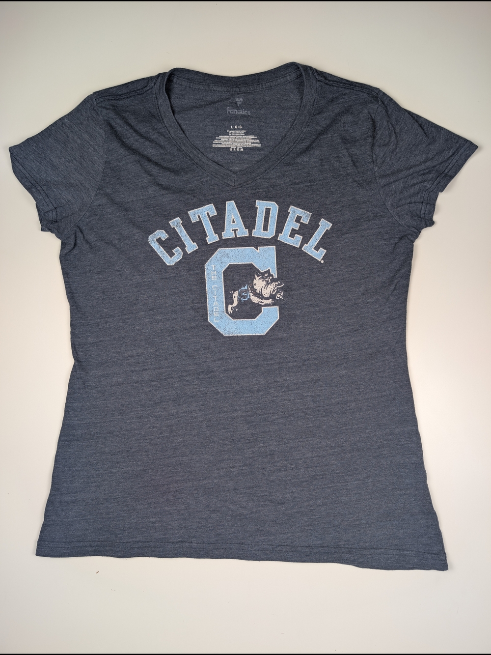 Fanatics Citadel Bulldogs Womens Large Tri-Blend V-Neck Graphic Shirt Blue Grey